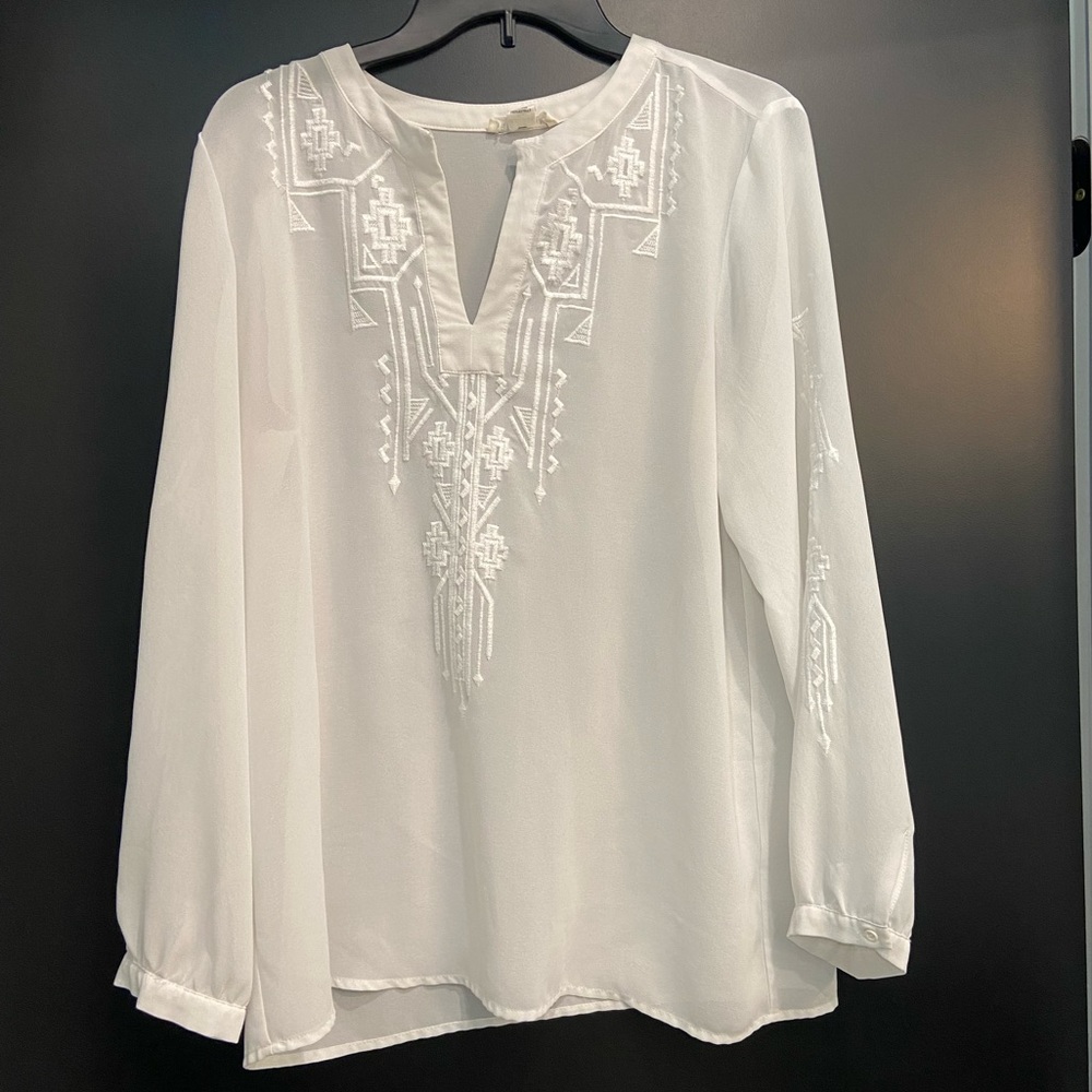 White Sheer Tribal Print Shirt Size M